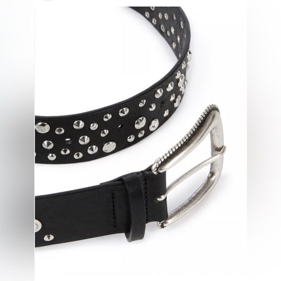 The Kooples chunky black leather studded silver Belt with large Western Buckle. - Picture 1 of 11